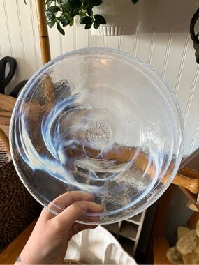 Clear Glass Decorative Bowl with Swirled White Accents